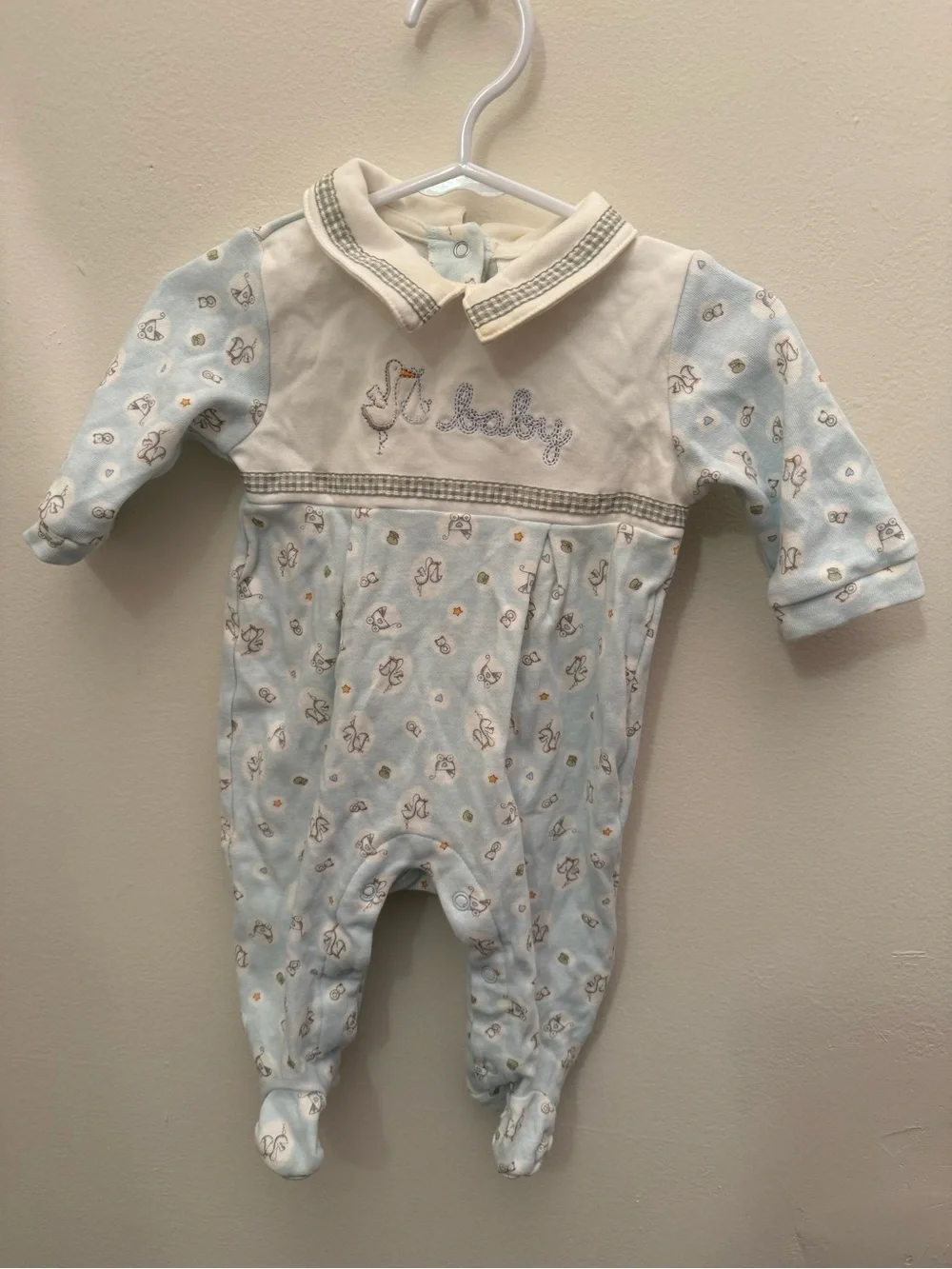 Vintage Absorba Light Blue and Cream Footed One-Piece